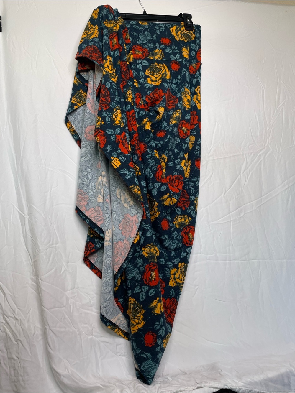 LuLaRoe Floral Maxi Skirt in Teal with Red & Mustard Roses